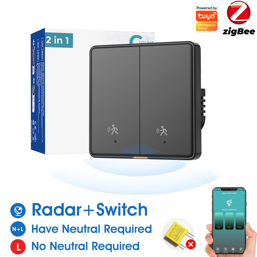 ShineVion Technology Zigbee New Experience of Radar Sensing Switch Black Universal